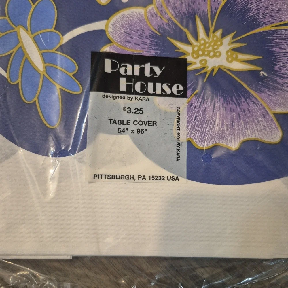 2 NOS VTG IRIS FLORAL 1991 Party House By Kara PAPER Tablecloth 54